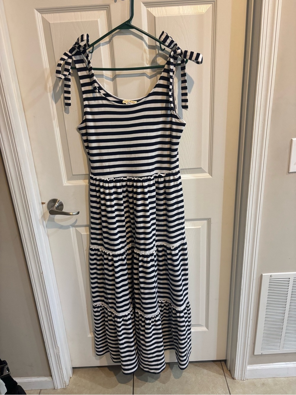 Striped Tie-Shoulder Maxi Dress - Navy & White